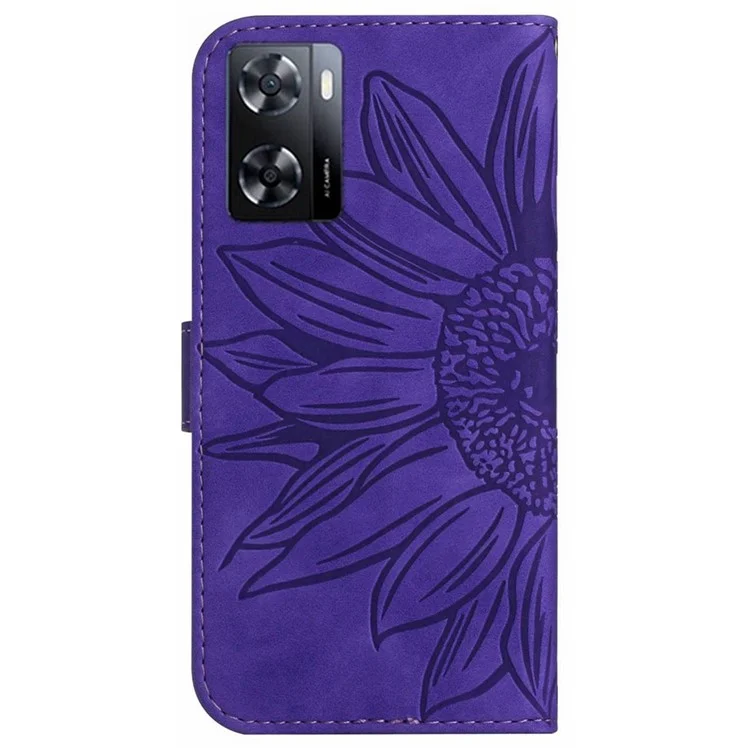 Pour OnePlus Nord N300 5G HT04 Sunlows Imprested PU Couverture Courture Court Seplique Peulle Peulle Pullet Téléphone Avec Strap - Violet Foncé