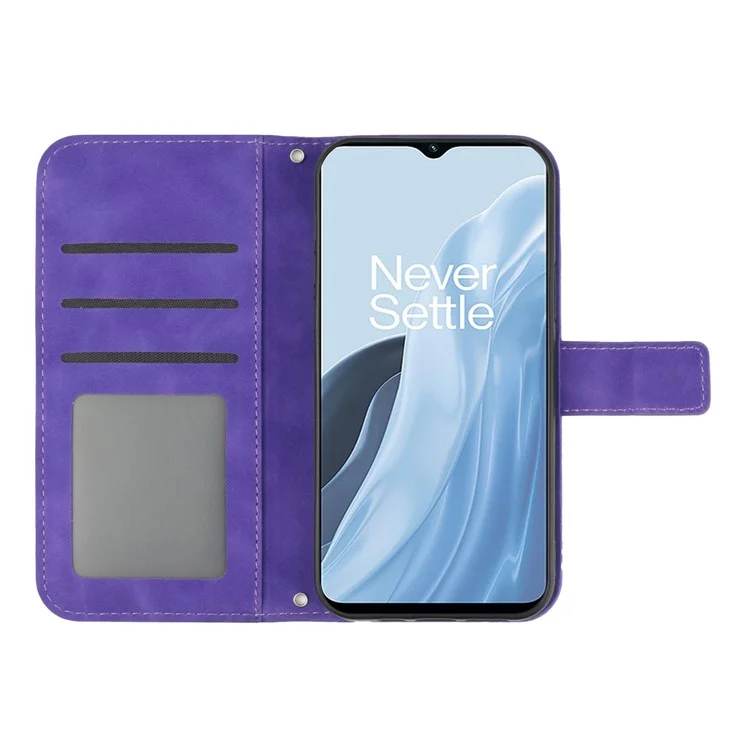 Pour OnePlus Nord N300 5G HT04 Sunlows Imprested PU Couverture Courture Court Seplique Peulle Peulle Pullet Téléphone Avec Strap - Violet Foncé