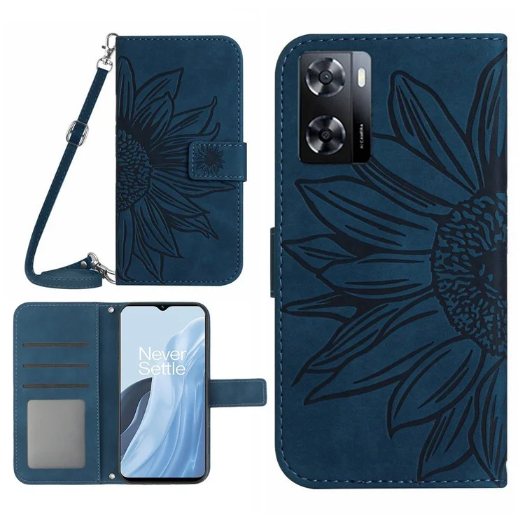 Для OnePlus Nord N300 5G HT04 Подсолнечный Отпечаток PU - Jet Blue