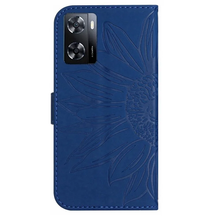 Für OnePlus Nord N300 5G HT04 Sonnenflower Ausgrossende Pu-lederabdeckung Flip Ständer Haut-touch-brieftaschenhülle Mit Schultergurt - Dunkelblau