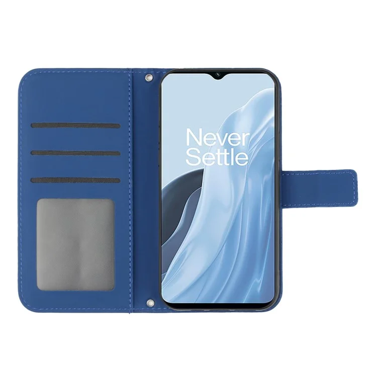 Für OnePlus Nord N300 5G HT04 Sonnenflower Ausgrossende Pu-lederabdeckung Flip Ständer Haut-touch-brieftaschenhülle Mit Schultergurt - Dunkelblau
