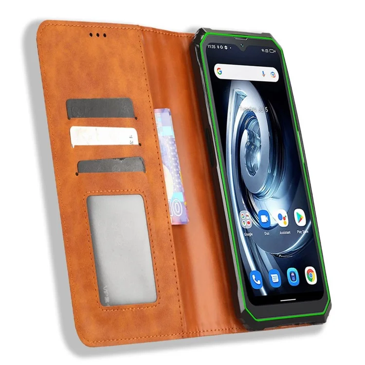 For Blackview BV7100 4G Retro Texture PU Leather Wallet Case Imprinted Pattern Stand Magnetic Absorption Folio Phone Cover - Brown
