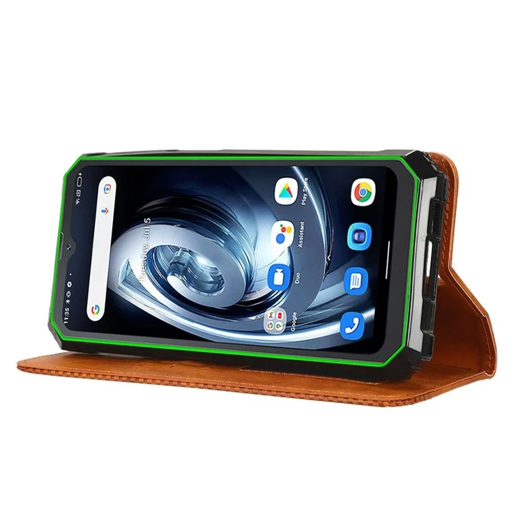 For Blackview BV7100 4G Retro Texture PU Leather Wallet Case Imprinted Pattern Stand Magnetic Absorption Folio Phone Cover - Brown