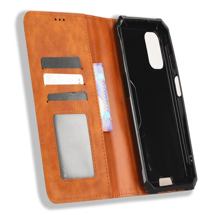 For Blackview BV7100 4G Retro Texture PU Leather Wallet Case Imprinted Pattern Stand Magnetic Absorption Folio Phone Cover - Brown