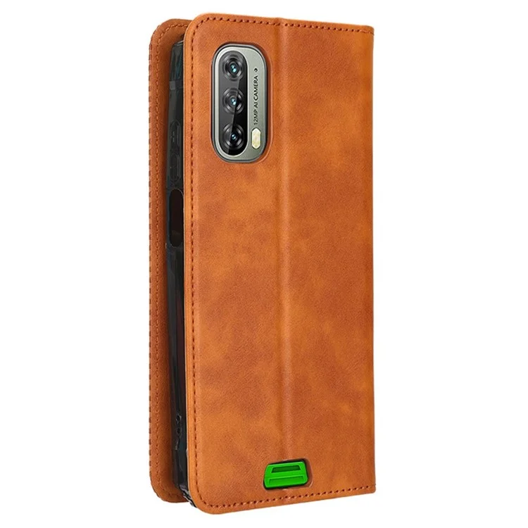 For Blackview BV7100 4G Retro Texture PU Leather Wallet Case Imprinted Pattern Stand Magnetic Absorption Folio Phone Cover - Brown