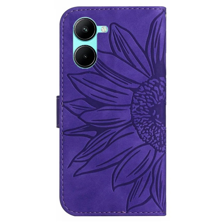 Per Realme 10 5G HT04 a Prova di Bump-touch-touch Cuoio in Pelle Custodia da Girasole Impronta Coperchio Portafoglio Pieghevole Con Spalla - Viola Scuro