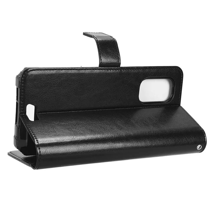 For Blackview BV7100 4G Crazy Horse Texture PU Leather Flip Wallet Case Stand Bookstyle Magnetic Protective Phone Cover with Strap - Black