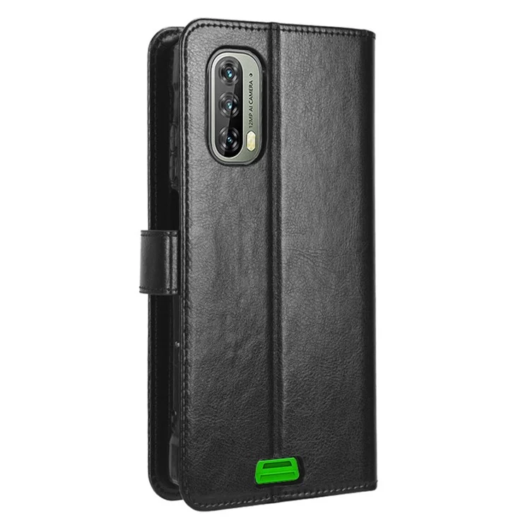 For Blackview BV7100 4G Crazy Horse Texture PU Leather Flip Wallet Case Stand Bookstyle Magnetic Protective Phone Cover with Strap - Black