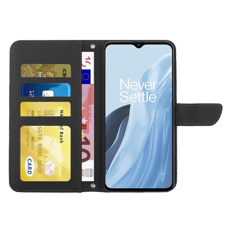 Für OnePlus Nord N300 5G HT03 Schmetterlingsblüten Eingeprägte Haut-touch-leder-telefonhülle Magnetverschluss Brieftasche Funktion Standabdeckung Mit Schultergurt - Schwarz