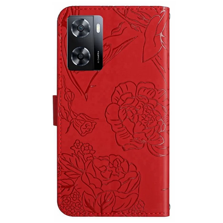 Pour OnePlus Nord N300 5G HT03 Fleurs de Papillon Imprimé Paut-touch PU Cuir Téléphone Magnétique Portefeuille Portefeuille Capre de Support Avec Sangle - Rouge