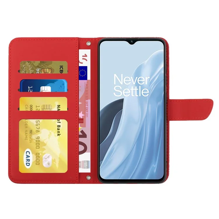 Pour OnePlus Nord N300 5G HT03 Fleurs de Papillon Imprimé Paut-touch PU Cuir Téléphone Magnétique Portefeuille Portefeuille Capre de Support Avec Sangle - Rouge