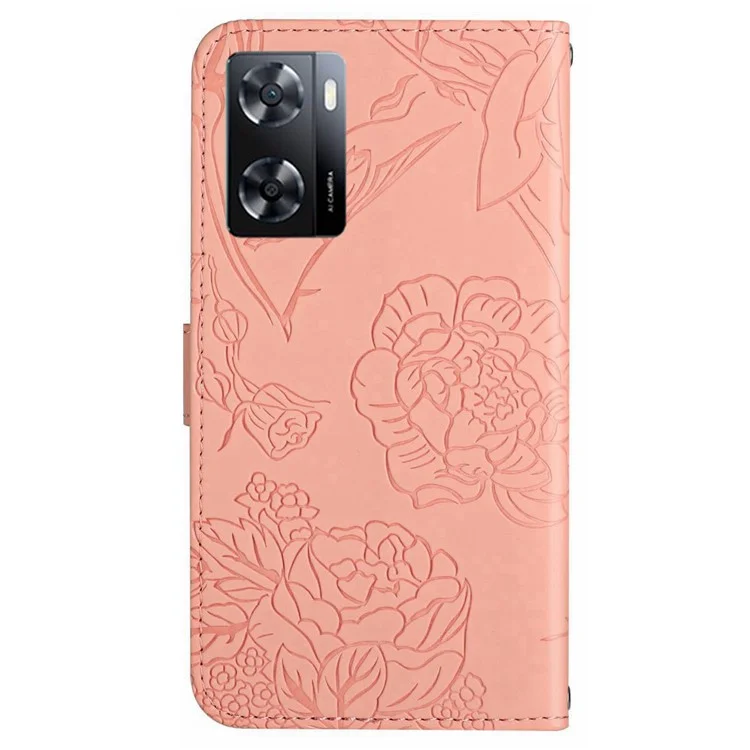 Para OnePlus Nord N300 5G HT03 Flores de Borboleta Impresso Tocada de Couro PU Caixa de Couro PU - Rosa
