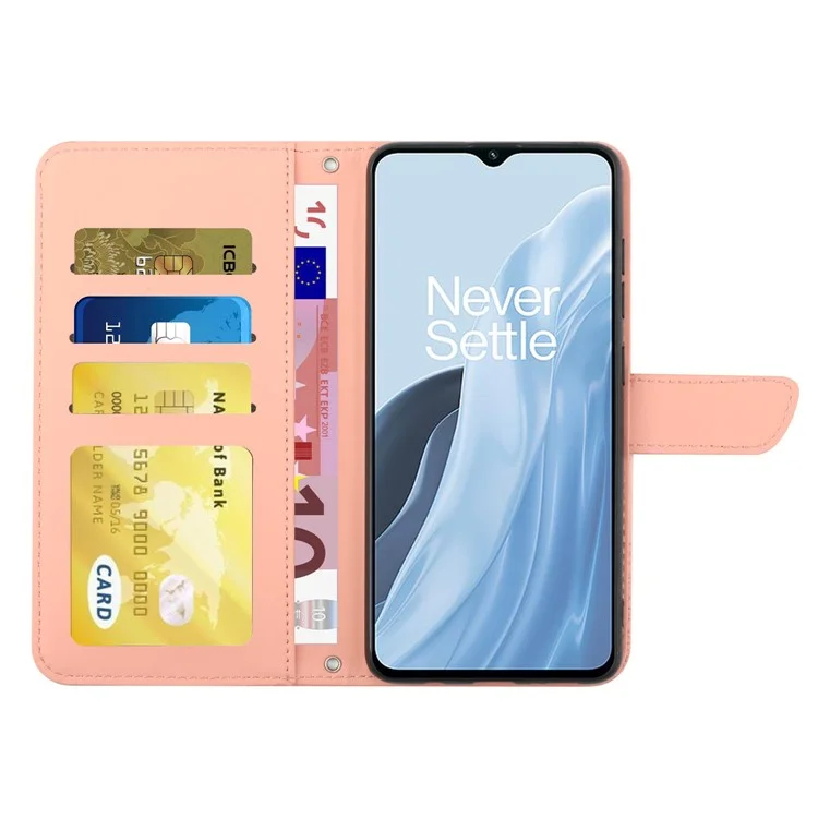 Para OnePlus Nord N300 5G HT03 Flores de Borboleta Impresso Tocada de Couro PU Caixa de Couro PU - Rosa