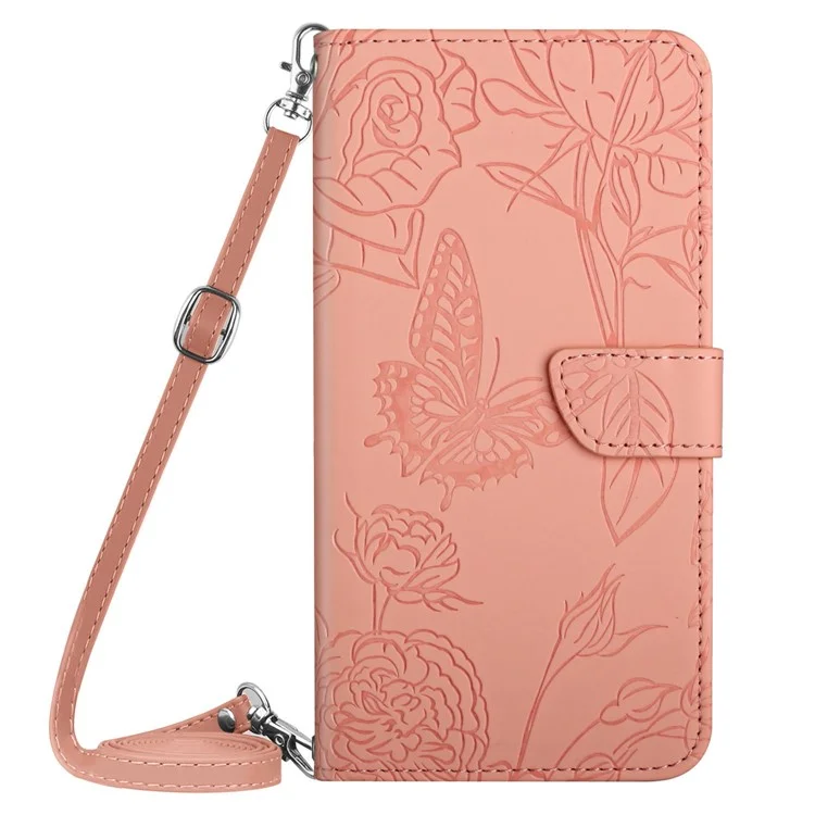 Para OnePlus Nord N300 5G HT03 Flores de Borboleta Impresso Tocada de Couro PU Caixa de Couro PU - Rosa