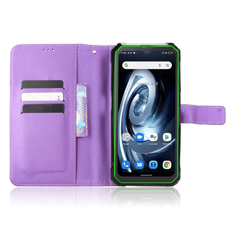 For Blackview BV7100 4G Diamond Texture PU Leather Wallet Case Flip Stand Magnetic Clasp Shockproof Phone Cover - Purple