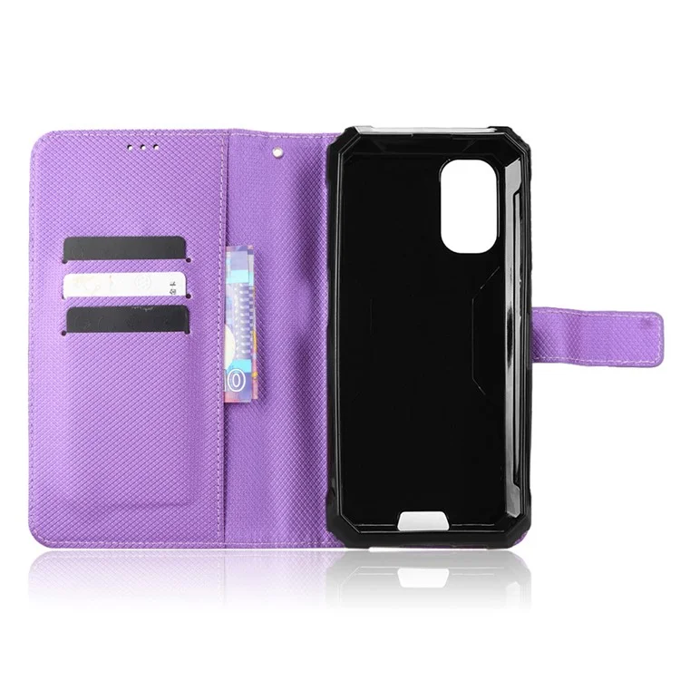 For Blackview BV7100 4G Diamond Texture PU Leather Wallet Case Flip Stand Magnetic Clasp Shockproof Phone Cover - Purple