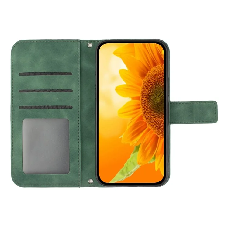 Capa de Telefone Celular de Couro PU Para OnePlus Nord N300 5G, HT04 Impressão da Capa de Telefone à Prova de Capa à Prova de Girassol HT04 Com Alça de Mão - Verde Escuro
