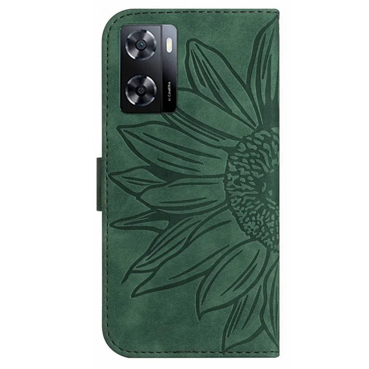 Capa de Telefone Celular de Couro PU Para OnePlus Nord N300 5G, HT04 Impressão da Capa de Telefone à Prova de Capa à Prova de Girassol HT04 Com Alça de Mão - Verde Escuro