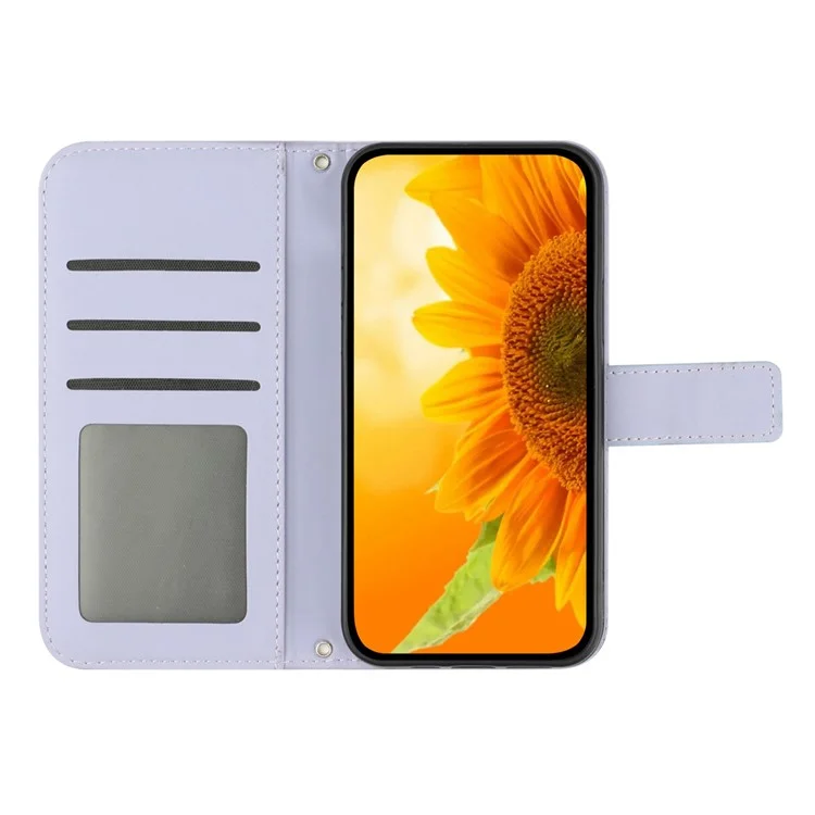 Capa de Telefone Celular de Couro PU Para OnePlus Nord N300 5G, HT04 Impressão da Capa de Telefone à Prova de Capa à Prova de Girassol HT04 Com Alça de Mão - Luz Roxa