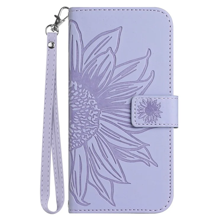 Capa de Telefone Celular de Couro PU Para OnePlus Nord N300 5G, HT04 Impressão da Capa de Telefone à Prova de Capa à Prova de Girassol HT04 Com Alça de Mão - Luz Roxa