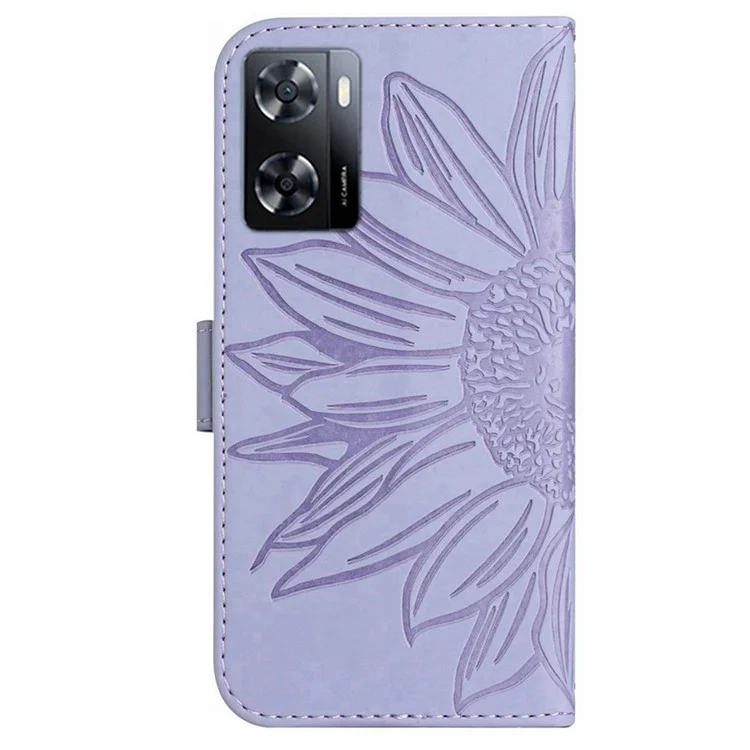 Capa de Telefone Celular de Couro PU Para OnePlus Nord N300 5G, HT04 Impressão da Capa de Telefone à Prova de Capa à Prova de Girassol HT04 Com Alça de Mão - Luz Roxa