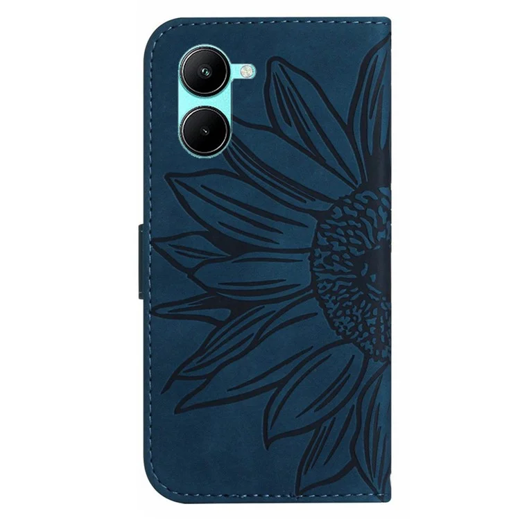 Per Realme 10 5G HT04 Skin-touch PU Coperchio Celliche Cellica in Maglio Instaglio Pferfort Polatet Custodia Per il Telefono Resistente All'usura Con Cinturino - Blu Scuro