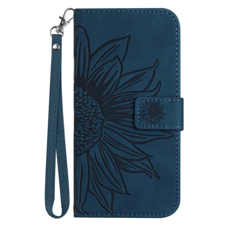Para Samsung Galaxy S23 Más HT04 Flip Willet Cover de la Billetera de la Piel Imprimida la Caja Del Teléfono Resistente a Los Girasol Resistente Con Correa Para la Mano - Azul Oscuro