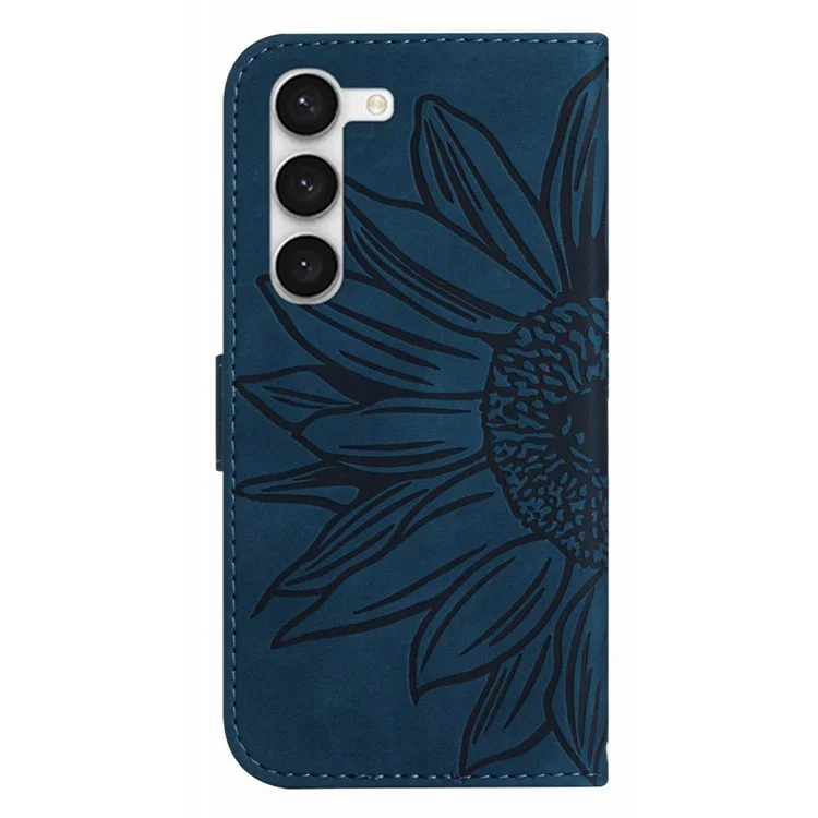 Para Samsung Galaxy S23 Más HT04 Flip Willet Cover de la Billetera de la Piel Imprimida la Caja Del Teléfono Resistente a Los Girasol Resistente Con Correa Para la Mano - Azul Oscuro