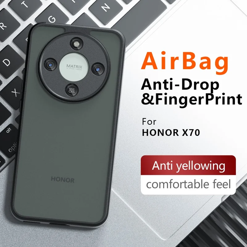 Étui For Honor X70 5G Peau-Tactile TPU + PC Coque de Téléphone Mat, Noir Transparent