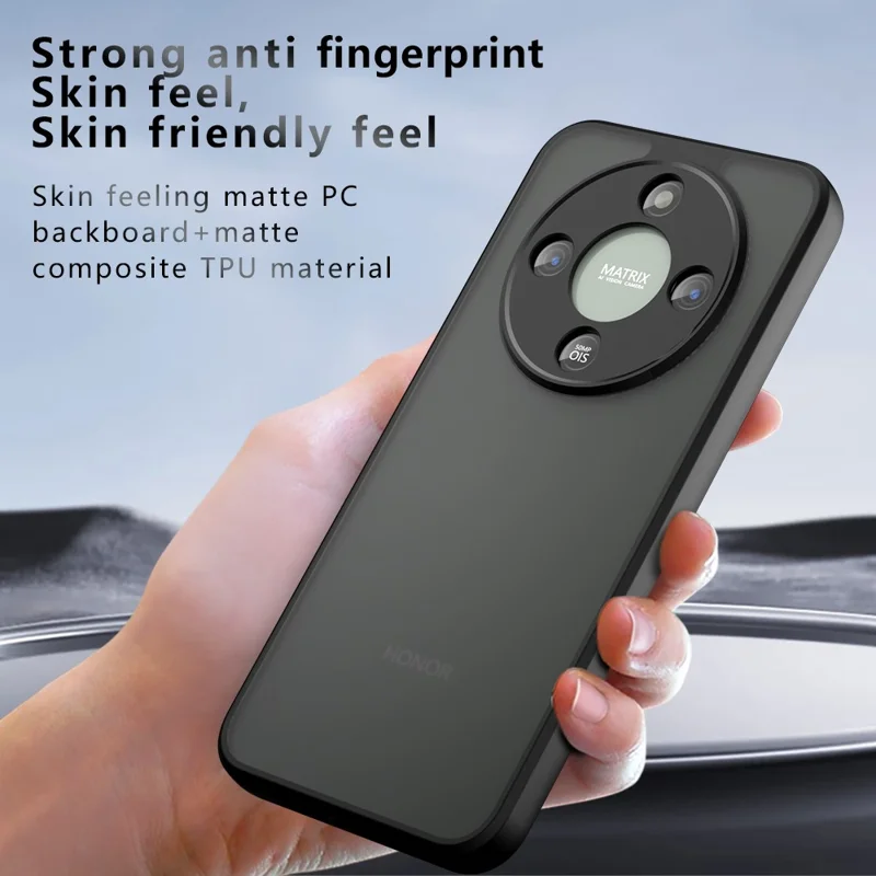 Étui For Honor X70 5G Peau-Tactile TPU + PC Coque de Téléphone Mat, Noir Transparent