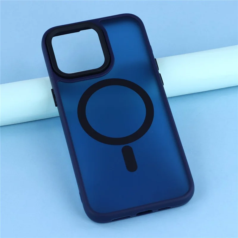 Per iPhone 12 / 12 Pro Cover Magnetica Semi-Trasparente Effetto Pelle Antiurto - Blu Navy