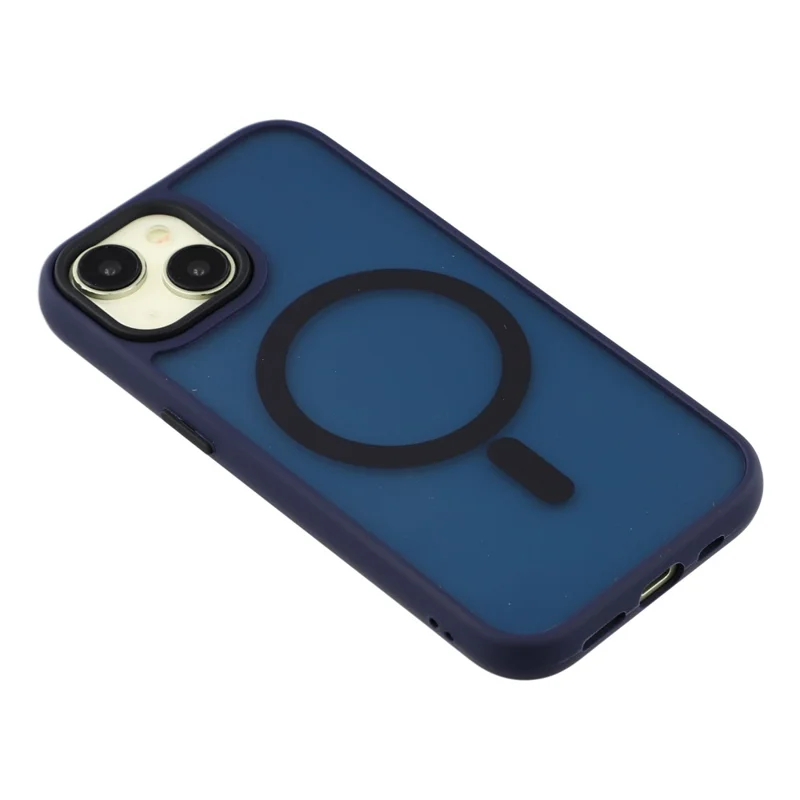 Coque pour iPhone 15 Plus Compatible avec MagSafe Effet Peau PC + TPU - Bleu Marine