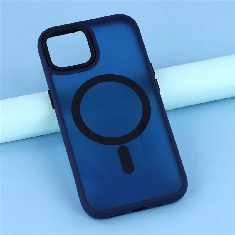 Coque pour iPhone 15 Plus Compatible avec MagSafe Effet Peau PC + TPU - Bleu Marine