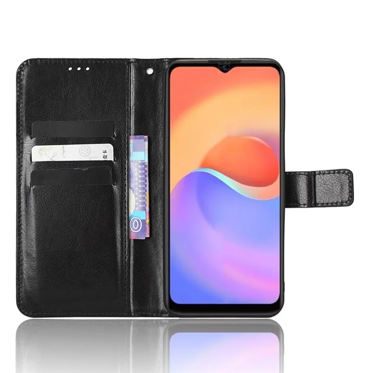 Para ZTE Blade A52 Lite 4G PU Leather Crazy Horse Texture Phone Cover Willet Stand TPU Interior Protective Con Correa - Negro