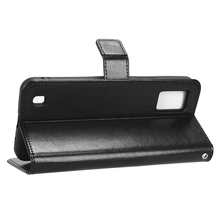 Para ZTE Blade A52 Lite 4G PU Leather Crazy Horse Texture Phone Cover Willet Stand TPU Interior Protective Con Correa - Negro