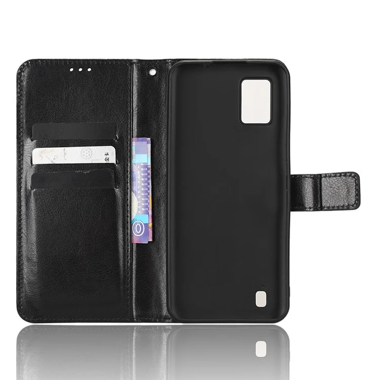 Para ZTE Blade A52 Lite 4G PU Leather Crazy Horse Texture Phone Cover Willet Stand TPU Interior Protective Con Correa - Negro