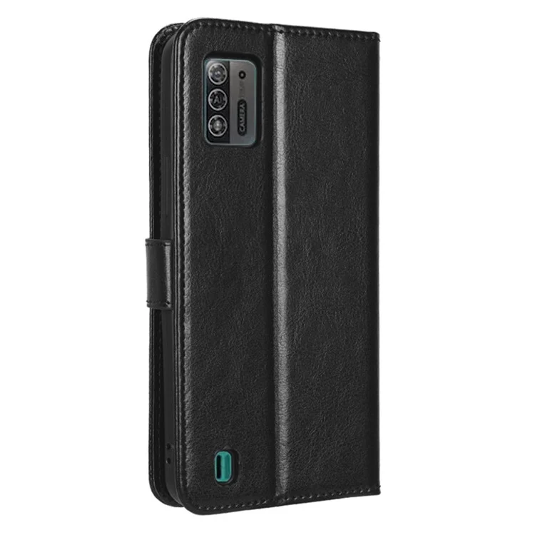 Para ZTE Blade A52 Lite 4G PU Leather Crazy Horse Texture Phone Cover Willet Stand TPU Interior Protective Con Correa - Negro