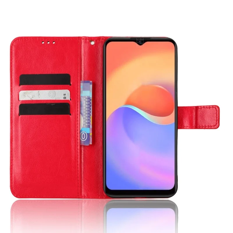 Para ZTE Blade A52 Lite 4G PU Leather Crazy Horse Texture Phone Cover Willet Stand TPU Interior Protective Con Correa - Rojo