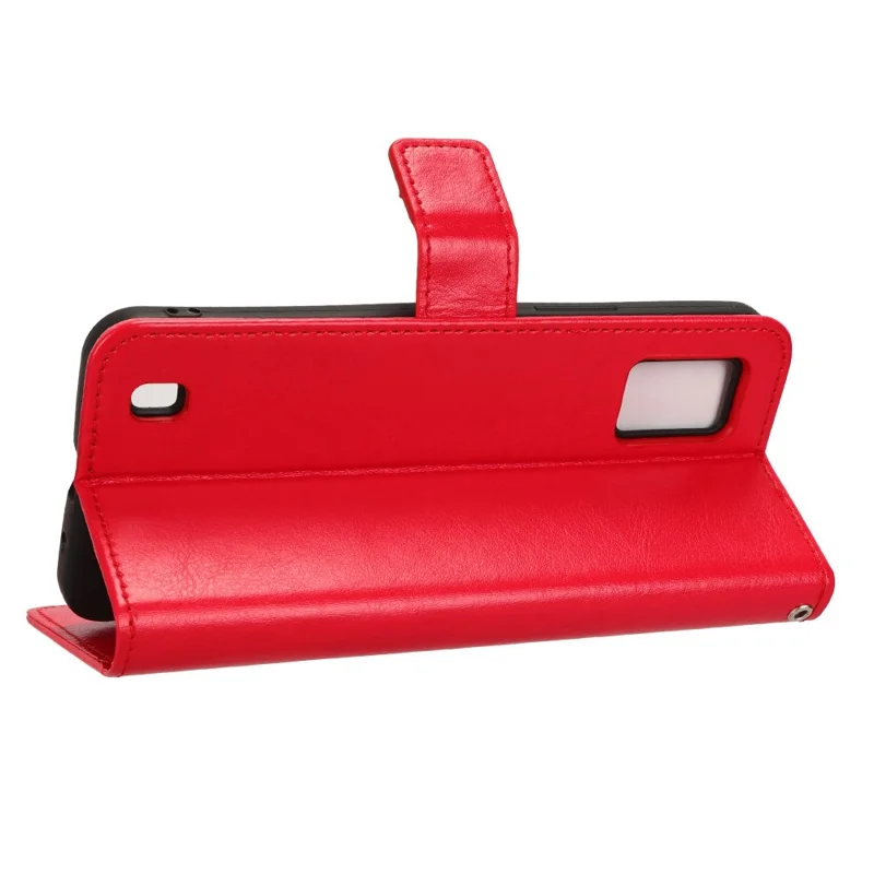 Para ZTE Blade A52 Lite 4G PU Leather Crazy Horse Texture Phone Cover Willet Stand TPU Interior Protective Con Correa - Rojo