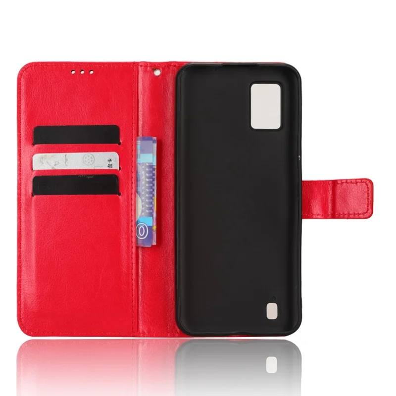 Para ZTE Blade A52 Lite 4G PU Leather Crazy Horse Texture Phone Cover Willet Stand TPU Interior Protective Con Correa - Rojo