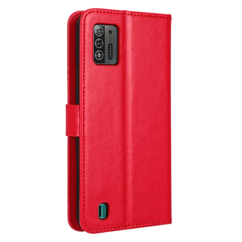 Para ZTE Blade A52 Lite 4G PU Leather Crazy Horse Texture Phone Cover Willet Stand TPU Interior Protective Con Correa - Rojo