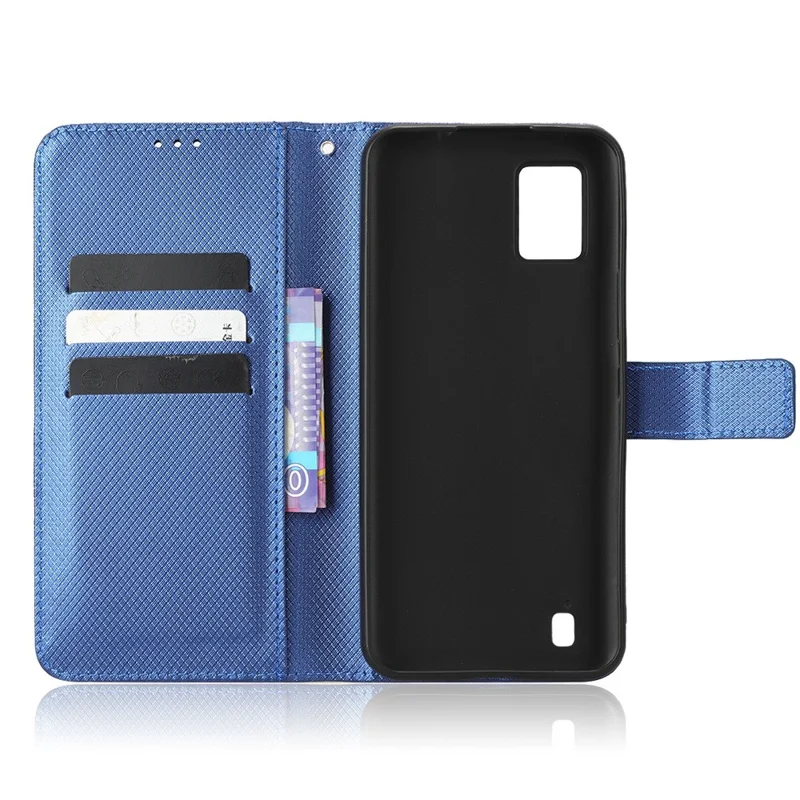 For ZTE Blade A52 Lite 4G Diamond Texture PU Leather Wallet Phone Case Stand Design Full-Body Protective Cover with Strap - Blue