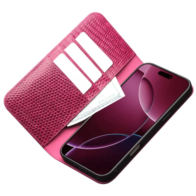QIALINO For iPhone 17 Pro Max Wallet Case Crocodile Texture Genuine Cow Leather Anti-Drop Phone Cover