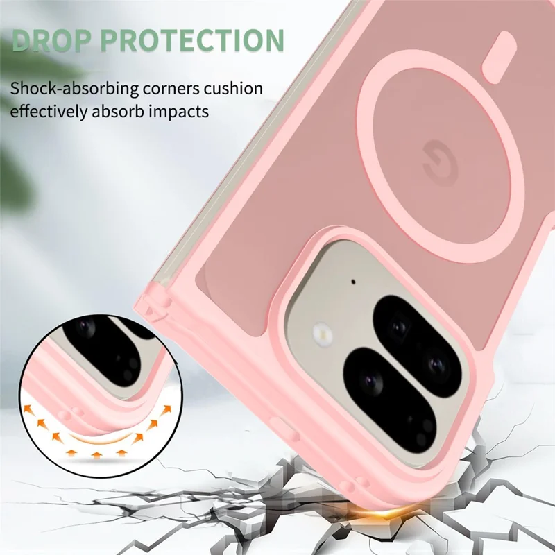 For Google Pixel 10 Pro Fold Magnetic Case TPU Frame Acrylic Back Phone Cover Skin Touch - Pink
