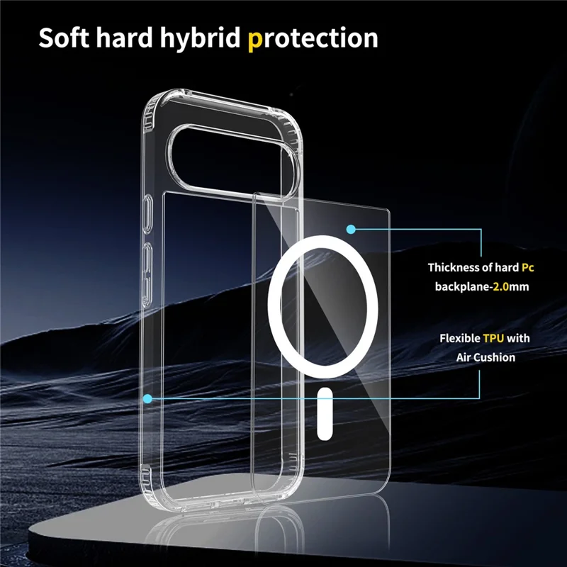 Cover per Google Pixel 10 Pro XL Custodia Magnetica 2,0mm Resistente ai Graffi TPU + PC Trasparente