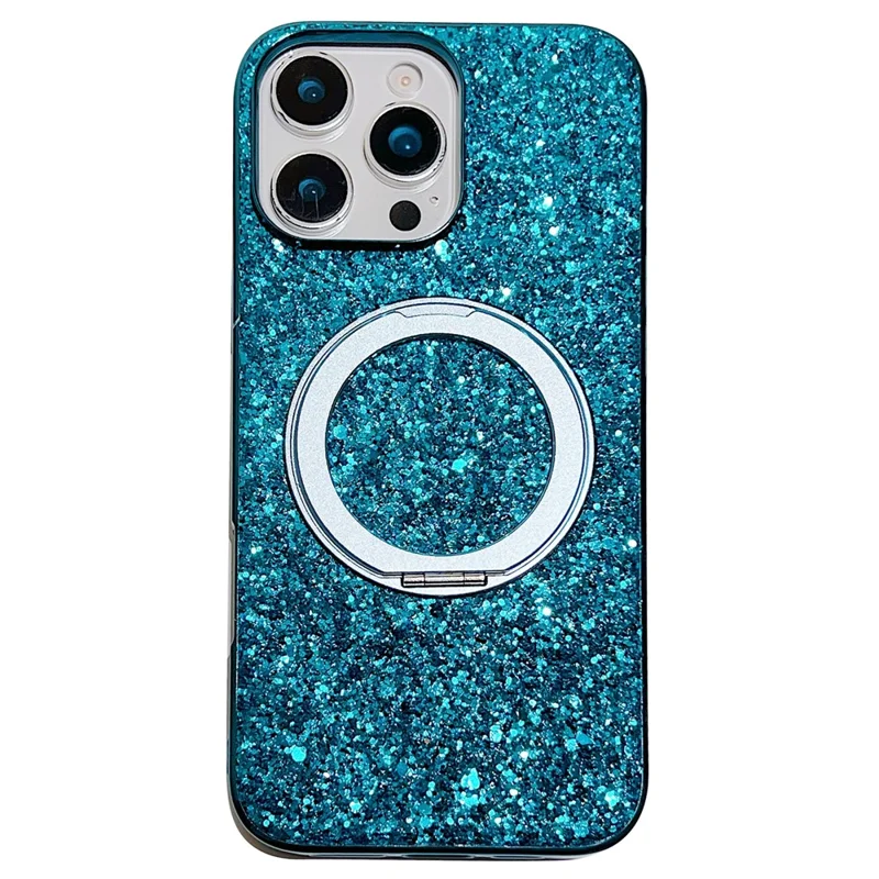 For iPhone 16 Pro Magnetic Case with Kickstand Glitter Electroplated TPU + PC Phone Cover - Blue
