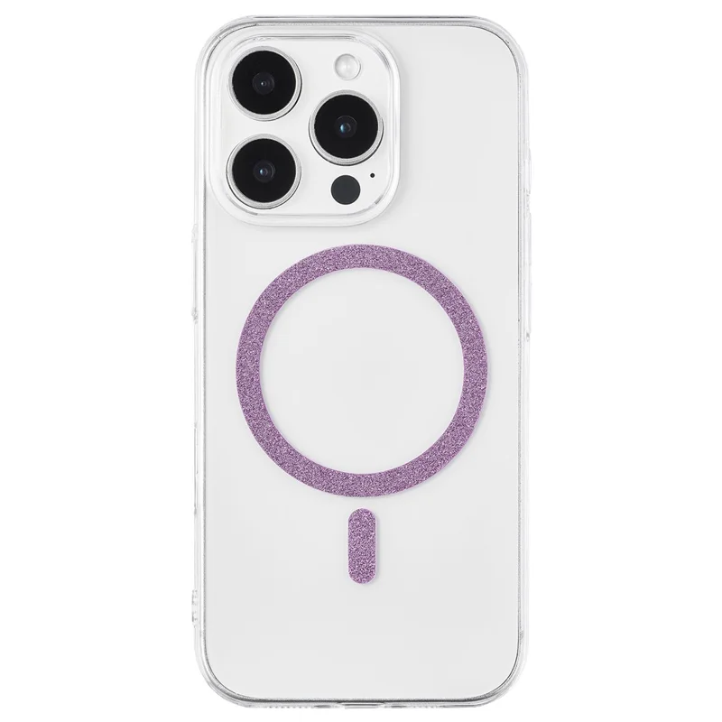 For iPhone 16 Pro Max Magnetic Case Glitter Ring 1.5mm Hard PC Clear Phone Cover - Pink