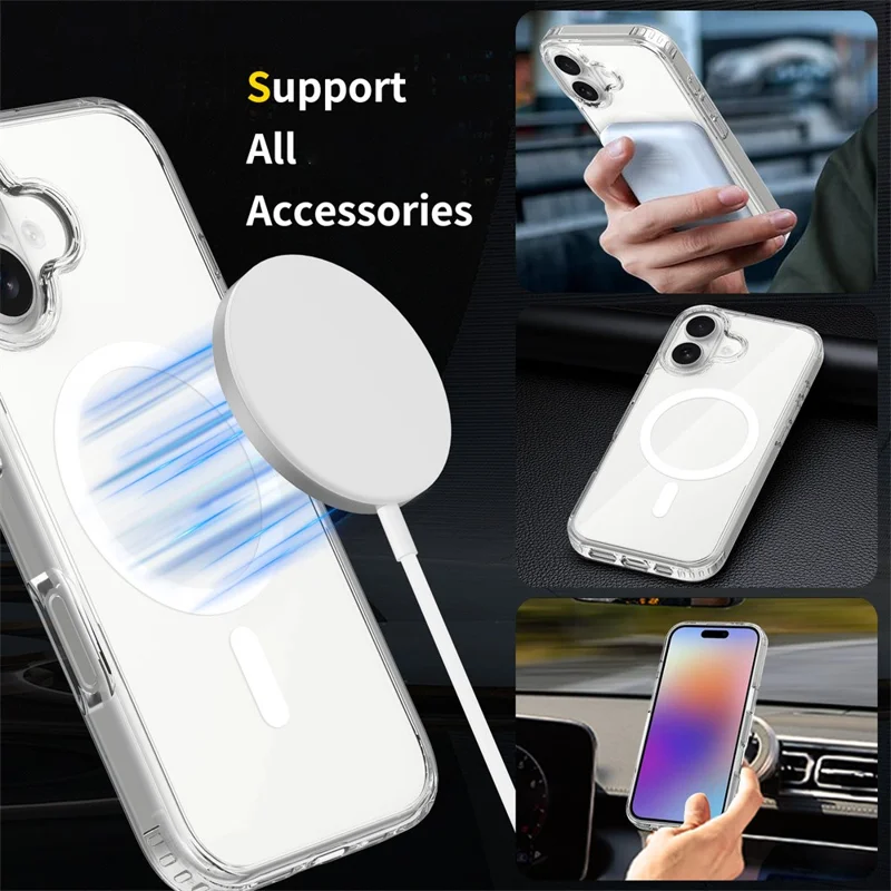 For iPhone 17 Magnetic Case 2.0mm Scratch Resistant TPU + PC Clear Phone Cover