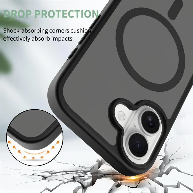 For iPhone 17 Case Compatible with MagSafe TPU Frame Acrylic Back Phone Cover Skin Touch - Black