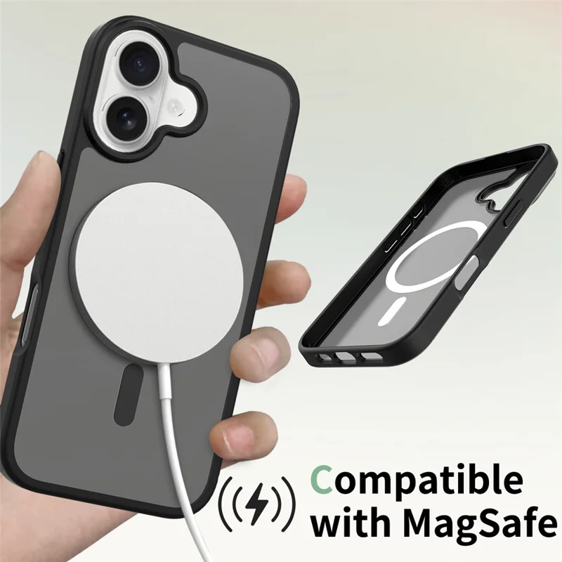 For iPhone 17 Case Compatible with MagSafe TPU Frame Acrylic Back Phone Cover Skin Touch - Black